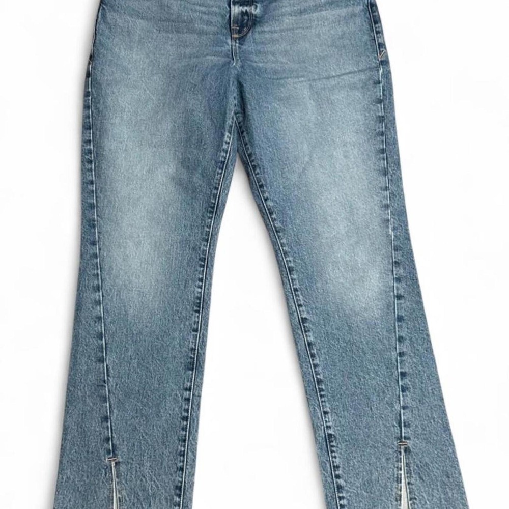 Good American Good Boy Jeans, High-Waisted, Straight Leg, Distressed, Split Hem